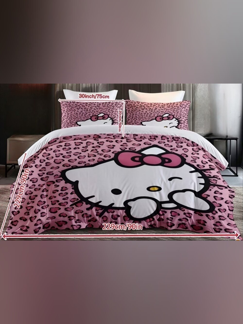 Hello Kitty Pink Leopard Bedding Set - Duvet Cover & Pillowcases